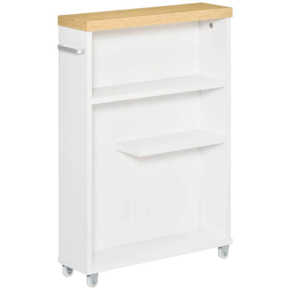 Slim White Laminated Bathroom Cabinet with Silver Hardware