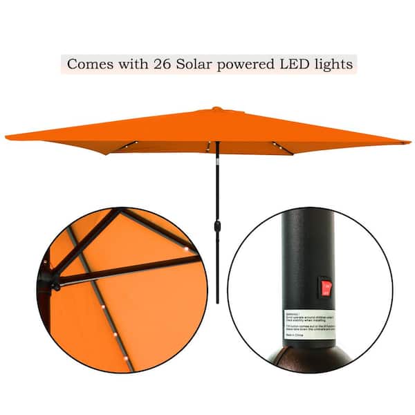 10 ft. x 6.5 ft. Rectangular Solar Powered LED Lighted Patio Market Umbrella (Orange)