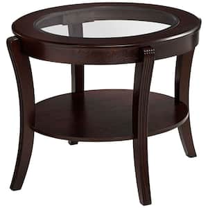 27 in. Brown Round Glass End Table with Open Shelf