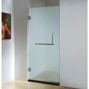 30 in. x 79 in. Frameless Hinged Shower Door Frosted Class in Stainless Steel with Handle