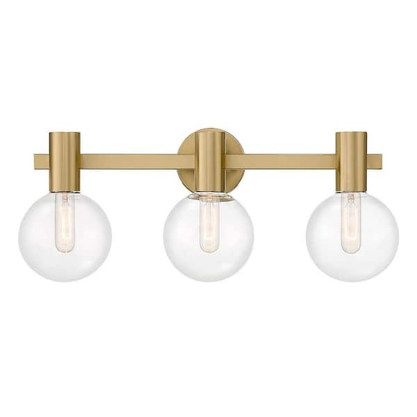 Savoy House Wright 25 in. 3-Light Warm Brass Vanity Light with Clear Glass Shades