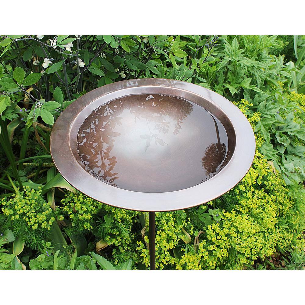 Antique Copper Hammered Birdbath with Metal Stake