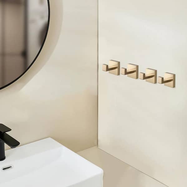 4-Pack J-Hook Wall-Mounted Stainless Steel Bathroom Robe/Towel Hook in Brushed Gold for Bathroom Kitchen