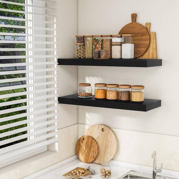 CITRUTAR CHEEP LLC 36 in. Black Wood Floating Wall Shelves 2-Pack