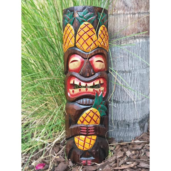WorldBazzar 20 Inch Large Set Of 5 Polynesian Hawaiian Tiki Style Wall Masks Green Brown White Pink Yellow Red