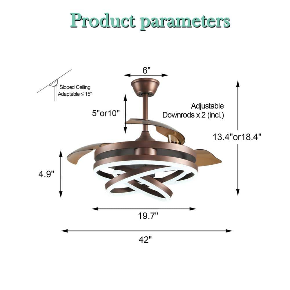 Bayview 42" Brown Brushed Metal LED Ceiling Fan with Remote