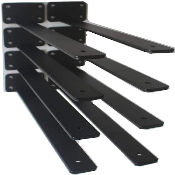 8-Pack 16 in. L Black Iron Shelf Bracket, Floating Shelf Brackets, Rustic Industrial Metal Brackets for Shelf Support