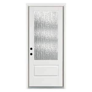 36 in. x 80 in. Right-Hand Inswing 3/4 Lite Water Wave Glass Finished White Fiberglass Prehung Front Door