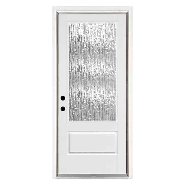 MP Doors 36 in. x 80 in. Right-Hand Inswing 3/4 Lite Water Wave Glass Finished White Fiberglass Prehung Front Door