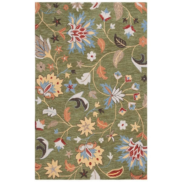 Jardin 2 ft. x 3 ft. Green/Blue Leaf Flower Area Rug