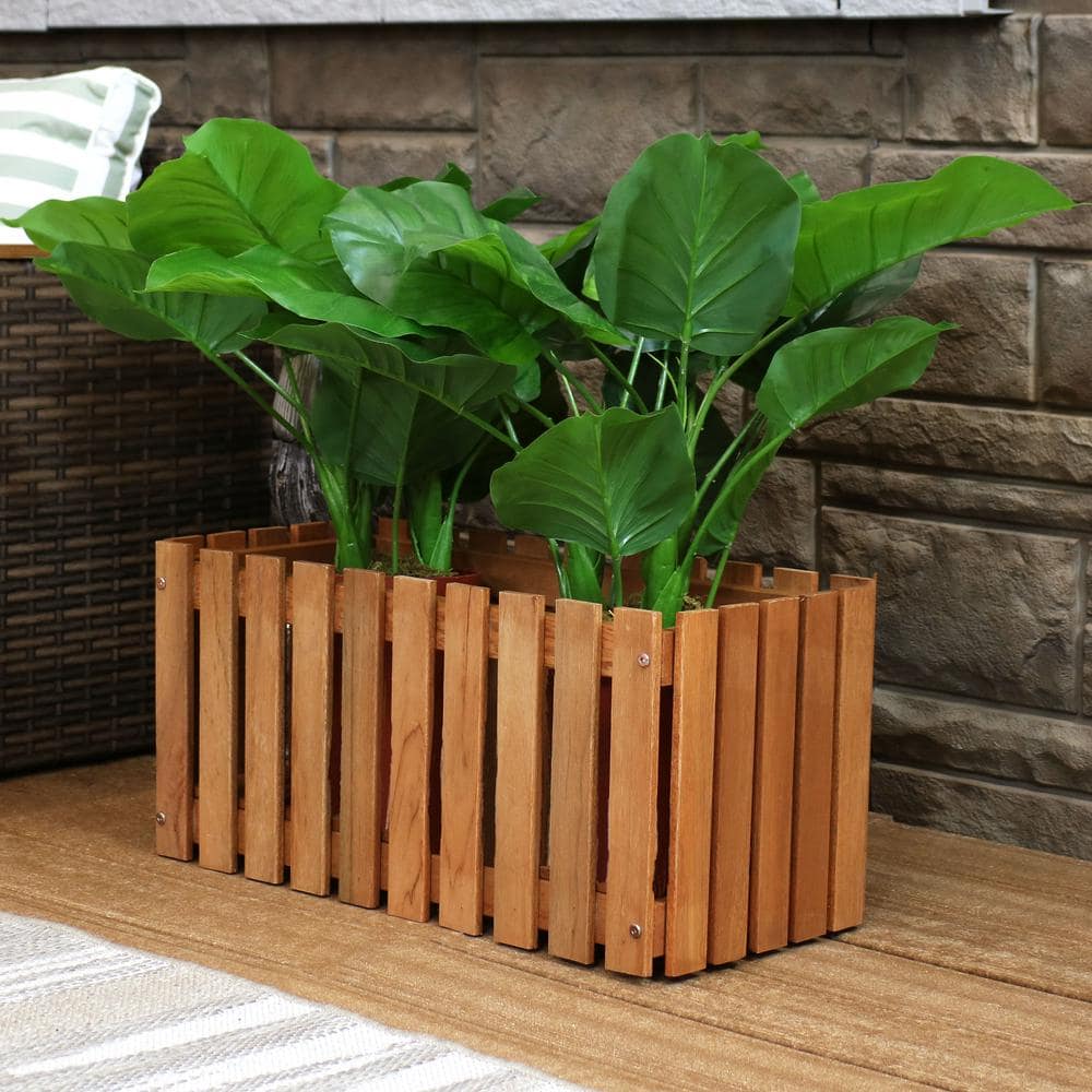 Meranti Wood Picket-Style Planter Box for Outdoor Spaces - 24" Brown