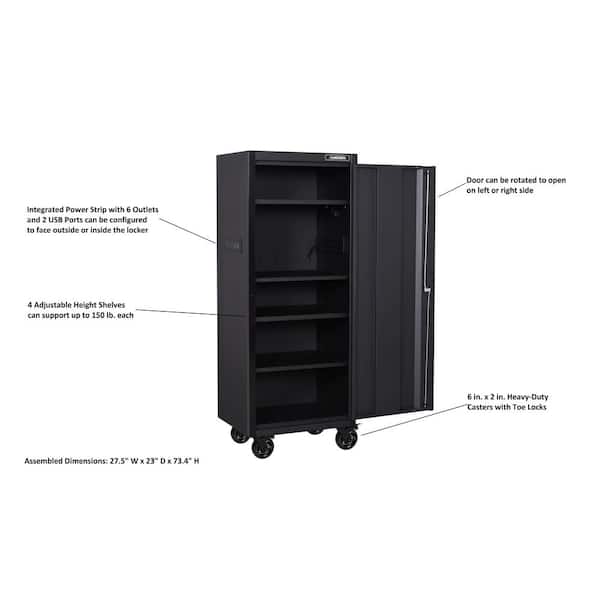 Husky Tool Storage 27 in. W x 23 in. D Heavy Duty Matte Black 4-Shelf Rolling Side Tool Locker