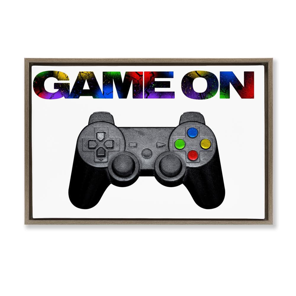 Controller Game On Splatter Brown Framed Floater Canvas Wall Art, design by Marcus Prime