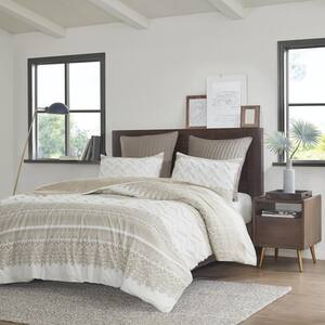 Mila 3-Piece Taupe Print Cotton King/Cal King Comforter Set