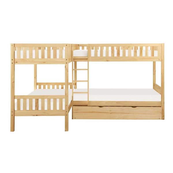 EVERGLADE HOME Spaced Natural Pine Corner Bunk Bed with Twin Trundle LX ...