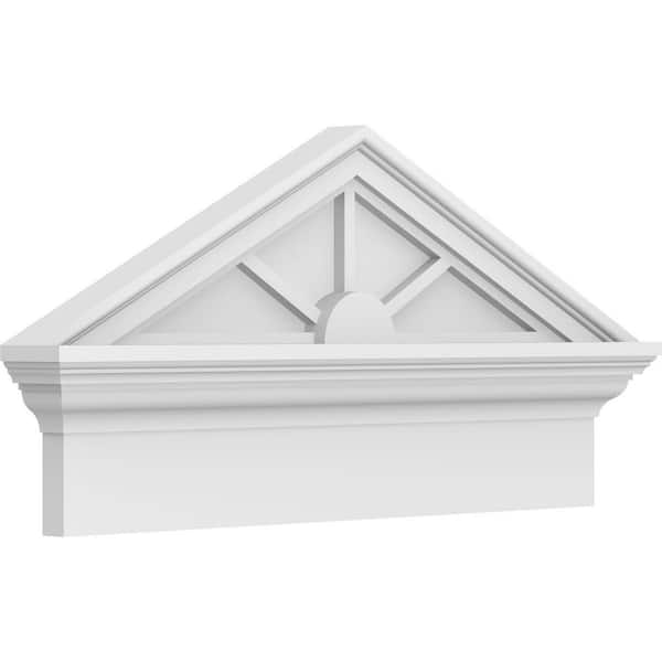 Ekena Millwork 26-in. W x 13-3/8-in. H x 2-3/4-in. P (Pitch 6/12) Peaked Cap 3 Spoke Signature Urethane Combination Pediment Primed Tan
