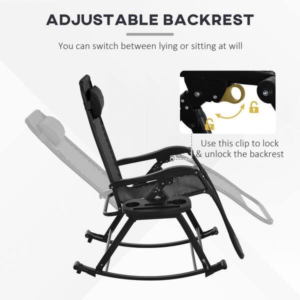 ITOPFOX Black Steel Outdoor Rocking Chair 2-Pieces, Foldable