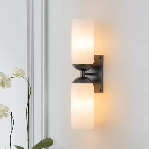 Y'INSP Aurora 3.9 in. 2-Light Modern Black Wall Sconce, Double Tube Design Up and Down Lighting for Bathroom Bedroom Hallway
