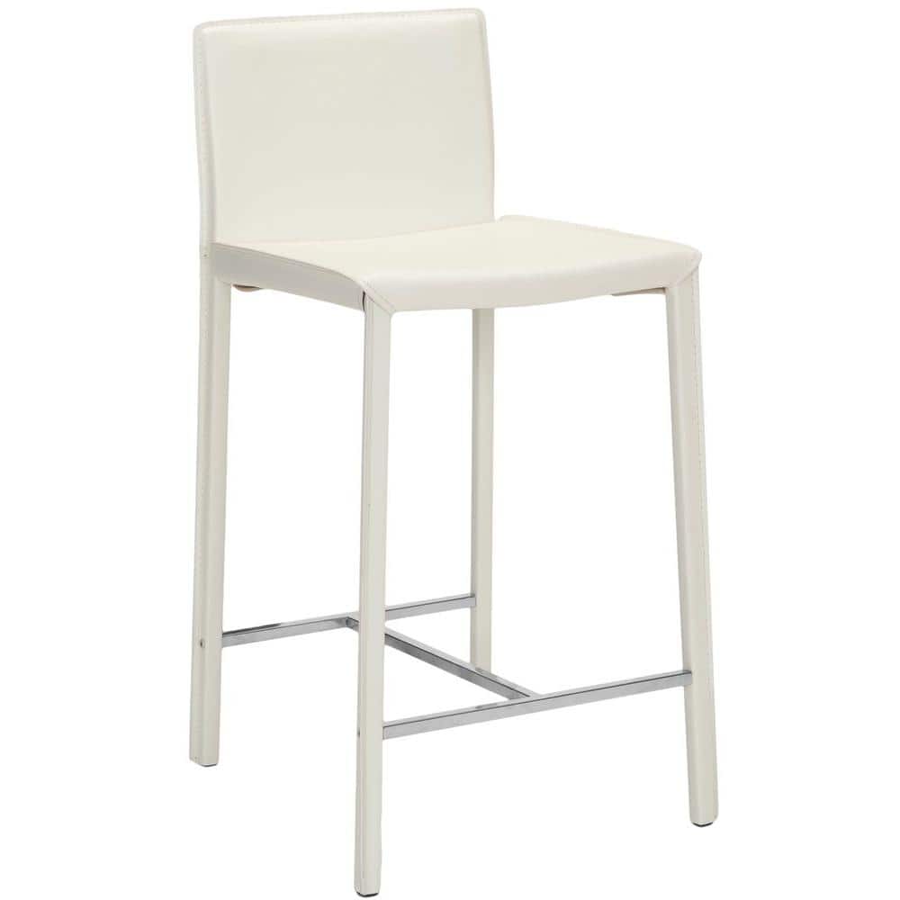 Transitional Sleek White Leather Counter Stools, Set of 2