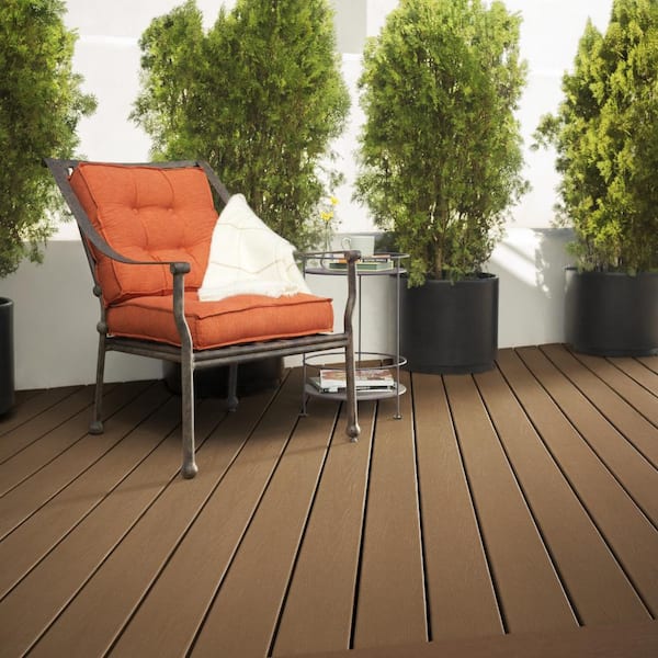 Enhance Basics 1 in. x 6 in. x 1 ft. Beach Dune Composite Deck Board Sample - Brown