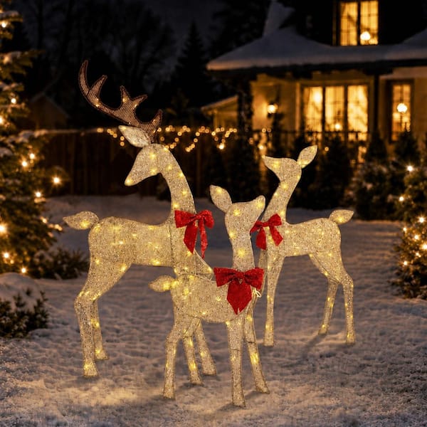 Starfree 54 in. 3-Pieces Outdoor Christmas Decoration Reindeer Family Yard Decoration with Warm White LED Lights
