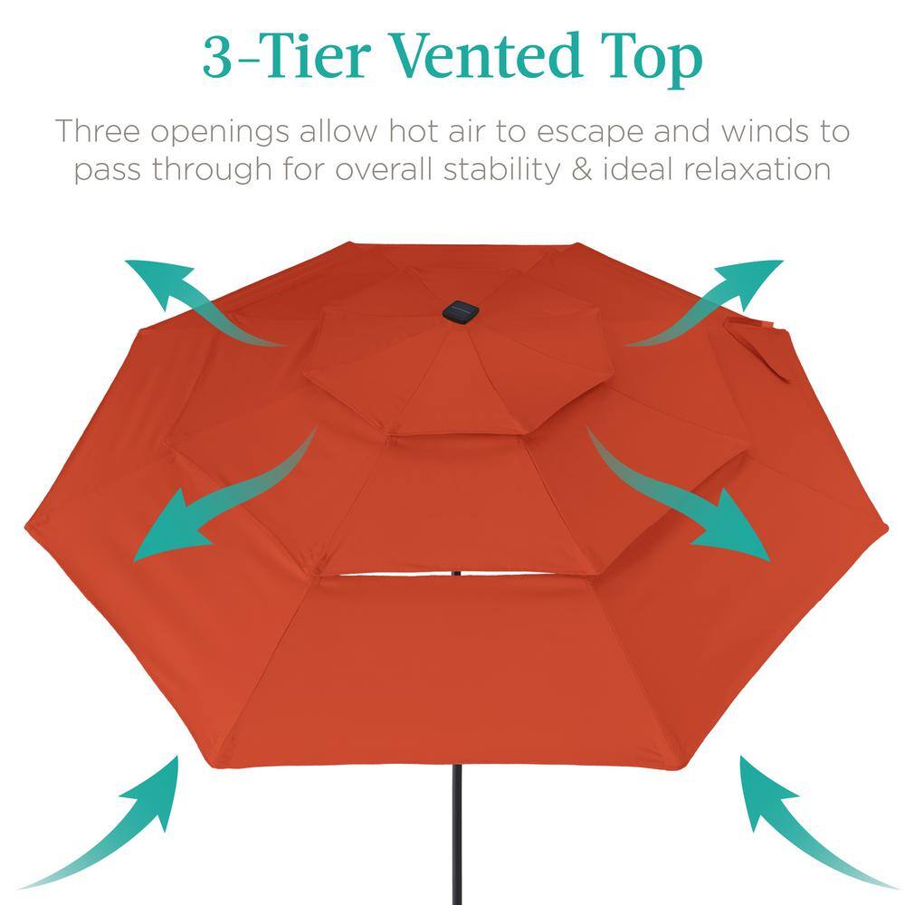 10ft Rust Steel Market Patio Umbrella with LED Lights