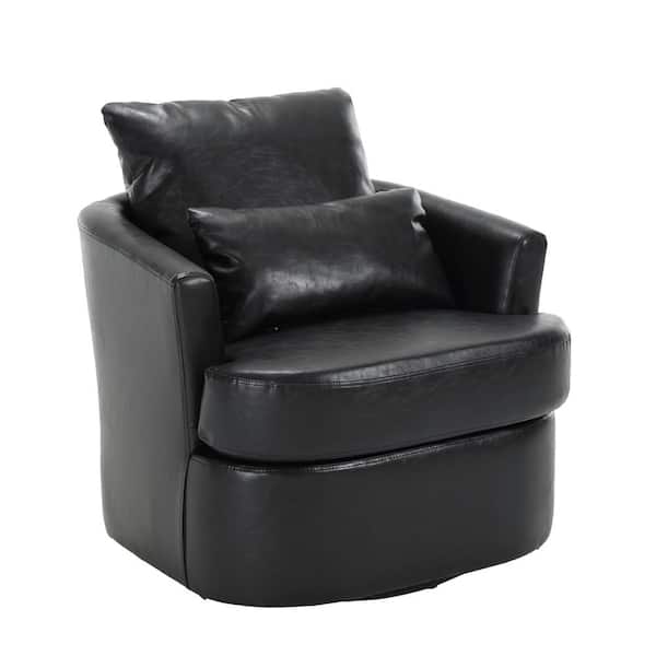 aisword Black PU 360 Degree Comfy Round Swivel Barrel Club Chair, 300LBS