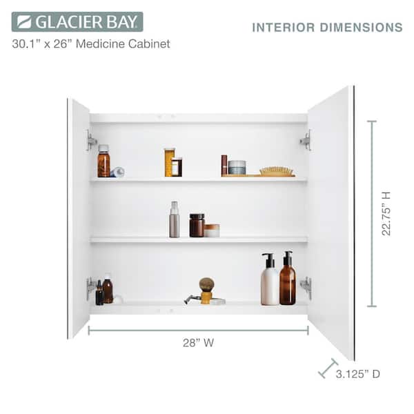 Glacier Bay 30 in. W x 26 in. H Rectangular Wood Composite Medicine Cabinet with Mirror