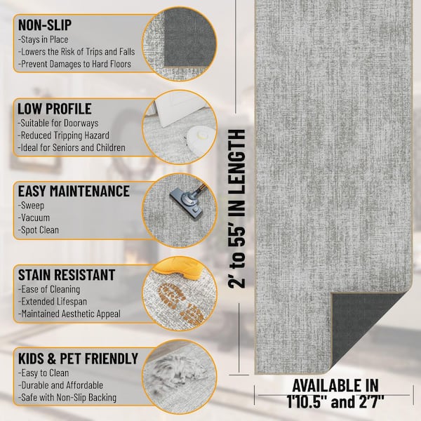 Hallway Runner Rug 2 ft. x 13 ft. - Soft Non-Slip Runner for Kitchen, Entryway and Stairs, Beige