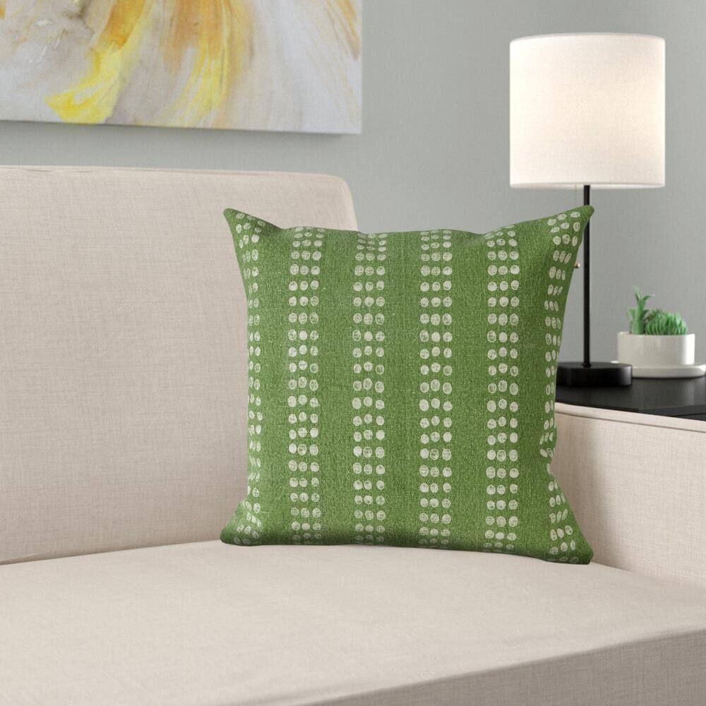 Green and White Cotton Polka Dot Striped Throw Pillow