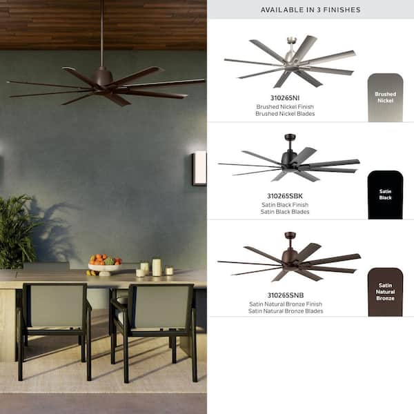 Breda 65 in. Outdoor Brushed Nickel Downrod Mount Ceiling Fan with Remote Included for Patios or Porches