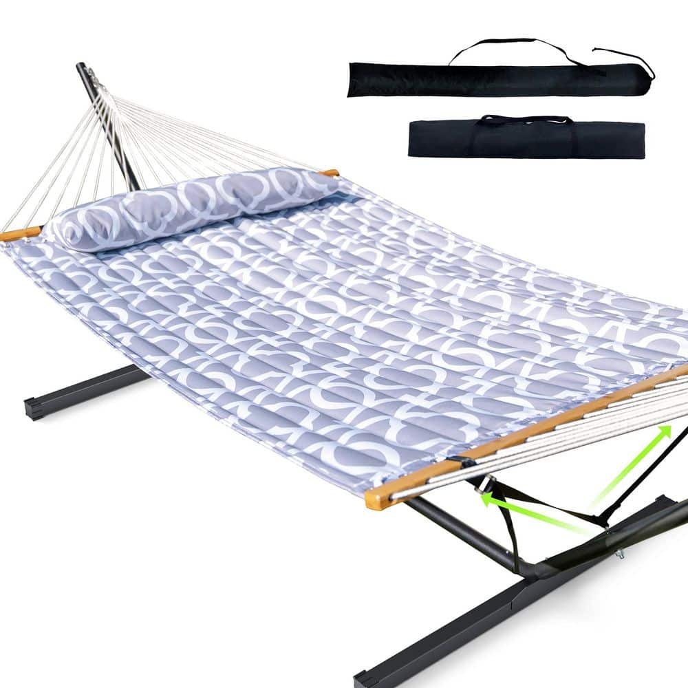 12 ft. Portable Double Quilted Hammock with Stand and Detachable Pillow in WhiteGray for Outdoor Relaxation price history on PriceWatchPro
