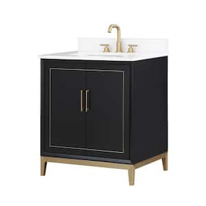 Gracie 30 in. W x 22 in. D x 38 in. H Single Sink Freestanding Bath Vanity in Midnight Black with White Quartz Top