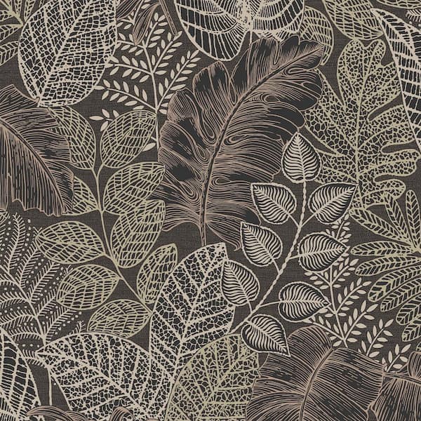 Graham & Brown Super Fresco Easy Scattered Leaves Charcoal/Gold ...