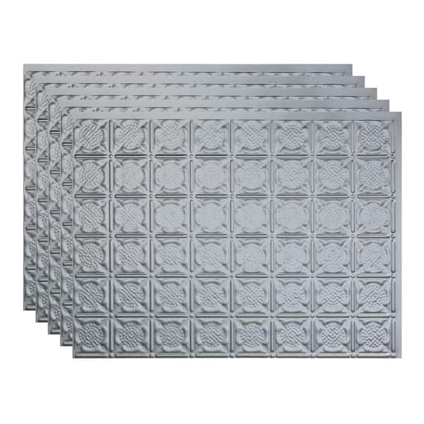 Fasade Traditional #6 18.25 in. x 24.25 in. Vinyl Backsplash Panel in Argent Silver (5-Pack)