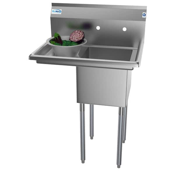 Koolmore 29 in. Freestanding Stainless Steel 1 Compartment Commercial Sink with Drainboard