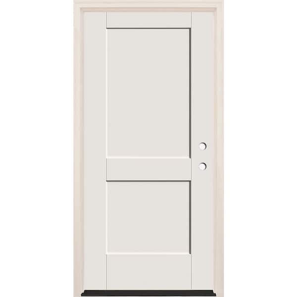 Builders Choice 32 in. x 80 in. 2 Panel Left-Hand Unfinished Fiberglass Prehung Front Door with 6-9/16 in. Frame and Bronze Hinges