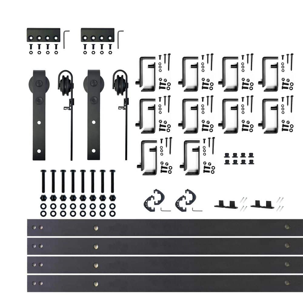 12 ft./144 in. Black Rustic Double Track Bypass U-Shape Sliding Barn Door Hardware Kit - Classic Design Roller price history on PriceWatchPro
