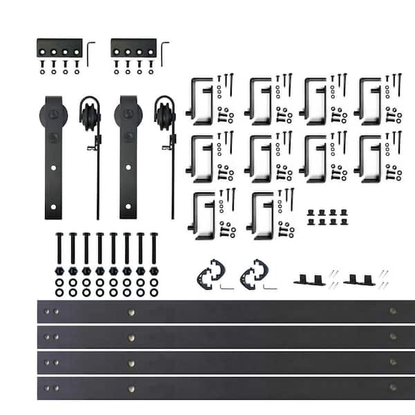 HOMACER 12 ft./144 in. Black Rustic Double Track Bypass U-Shape Sliding Barn Door Hardware Kit - Classic Design Roller