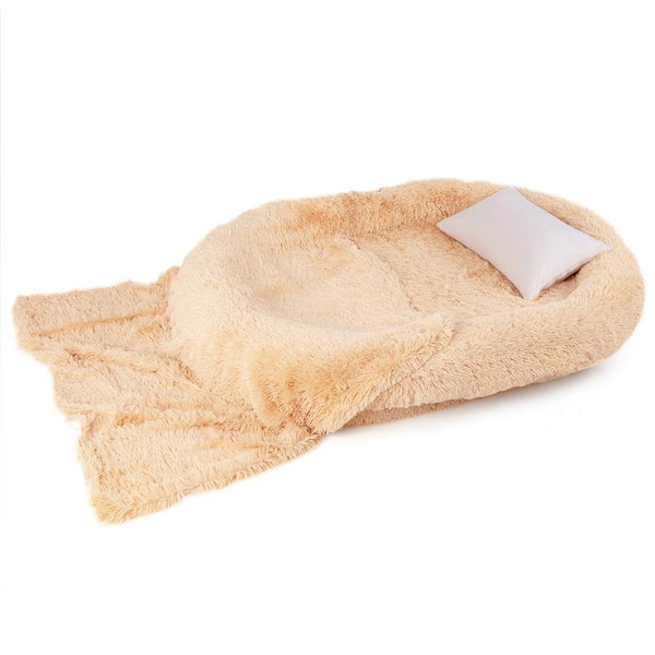 Gymax Brown 68 in. x 46 in. x 10 in. Twin Human Dog Bed Daybed Orthopedic Dog Bed w/Soft Blanket