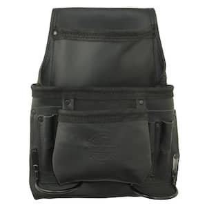 9-Pocket Black Nail and Tool Pouch Top Grain Oil Tanned Leather