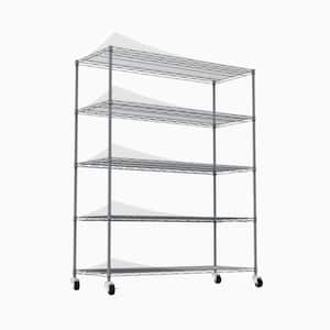 5-Tier Heavy-Duty Adjustable Shelving and Racking, 300  lbs. Per Wire Shelf, with Wheels and Shelf Liners-Gray