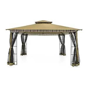 12 ft. x 10 ft. Beige Patio Gazebo with Netting, UPF 50 plus Double Tier Roof Gazebos