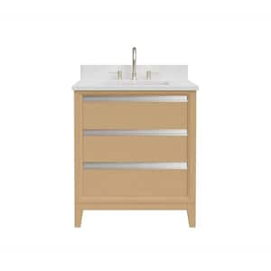 30 in. W x 22 in. D x 34 in. H Single Sink Bathroom Vanity in Natural Oak with Engineered Marble Top in White