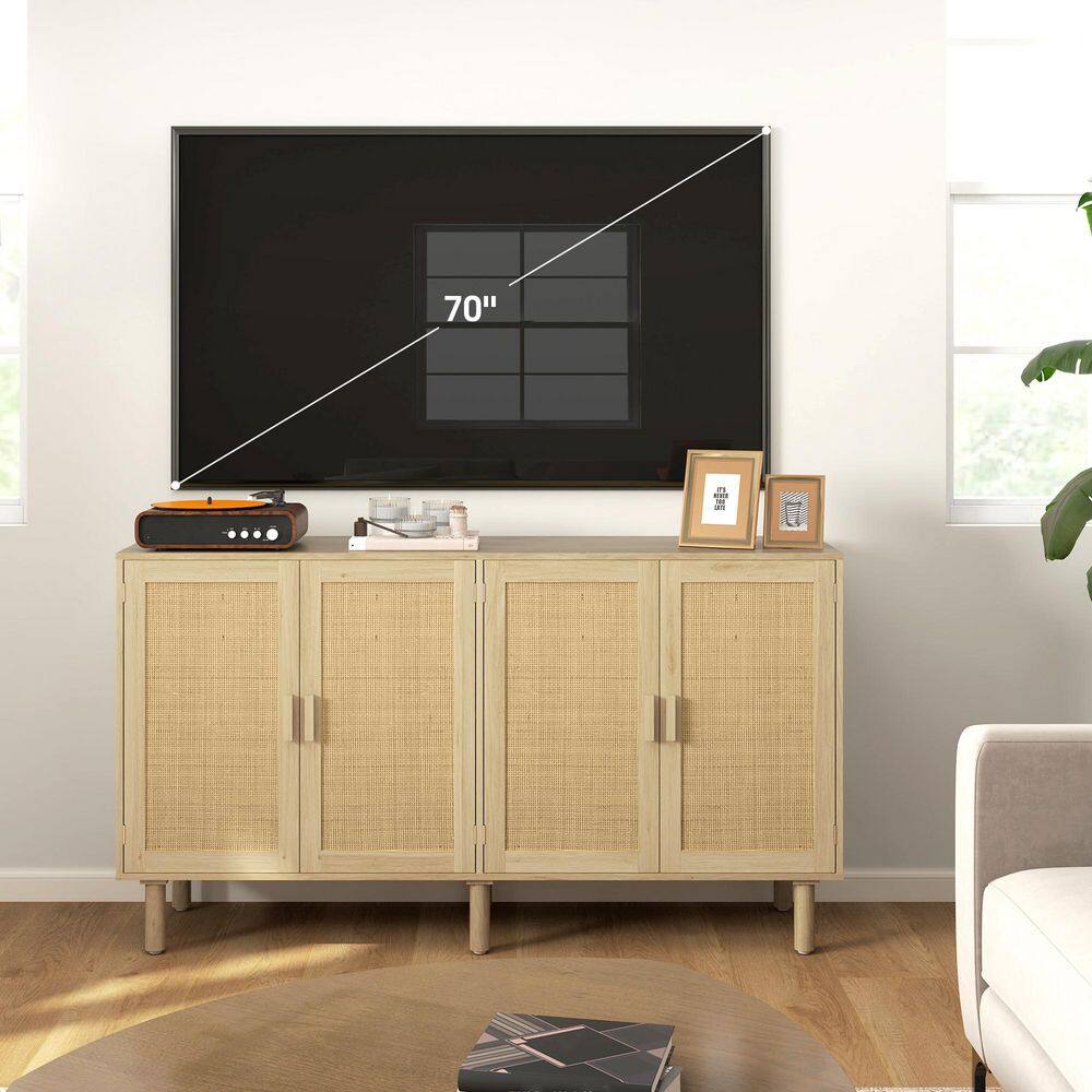 Oak Bohemian Sideboard with Rattan Doors and Shelves