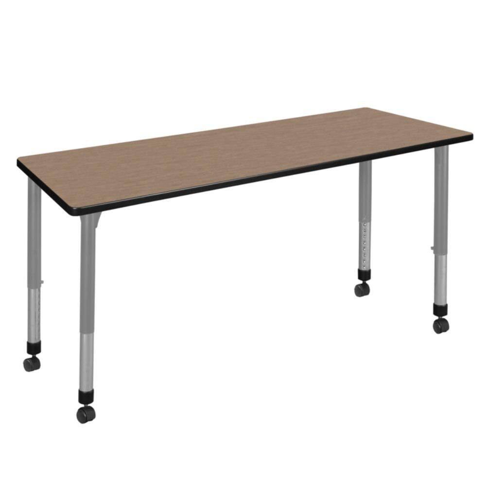 Kee 60 in. x 24 in. Noble Oak Height Adjustable Mobile Classroom Activity Table Desk with Grey Base