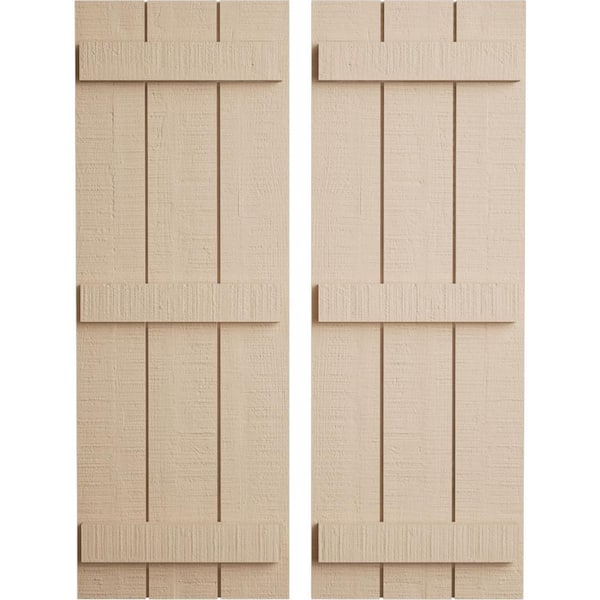 Ekena Millwork 16.5 in. x 64 in. Timberthane Polyurethane 3-Board Joined Board-n-Batten Rough Cedar Faux Wood Shutters Pair