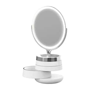 10 in. x 22 in. Round LED Tabletop Bathroom Makeup Mirror with Storage