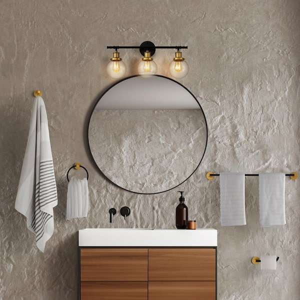 Hugo 24.5 in. 3-Light Vanity Light with Bathroom Hardware Accessory Set, Oil Rubbed Bronze/Gold Painting (5-Piece)
