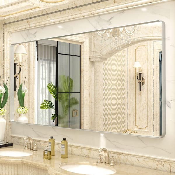 72 in. W x 36 in. H Rectangular Aluminum Alloy Framed and Tempered Glass Wall Bathroom Vanity Mirror in Brushed Silver